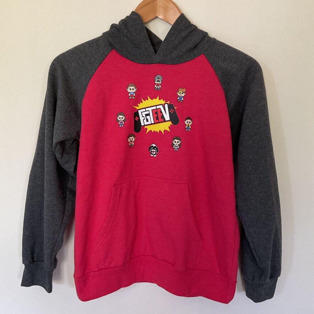 FGTEEV Mad Engine Hoodie Kids Unisex M Red Gray Sweatshirt Fleece Sporty Preppy
